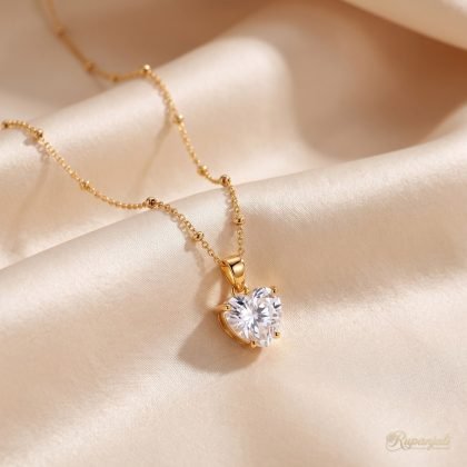 Heart Solitaire Zircon Necklace — 18K Plated Satellite Chain