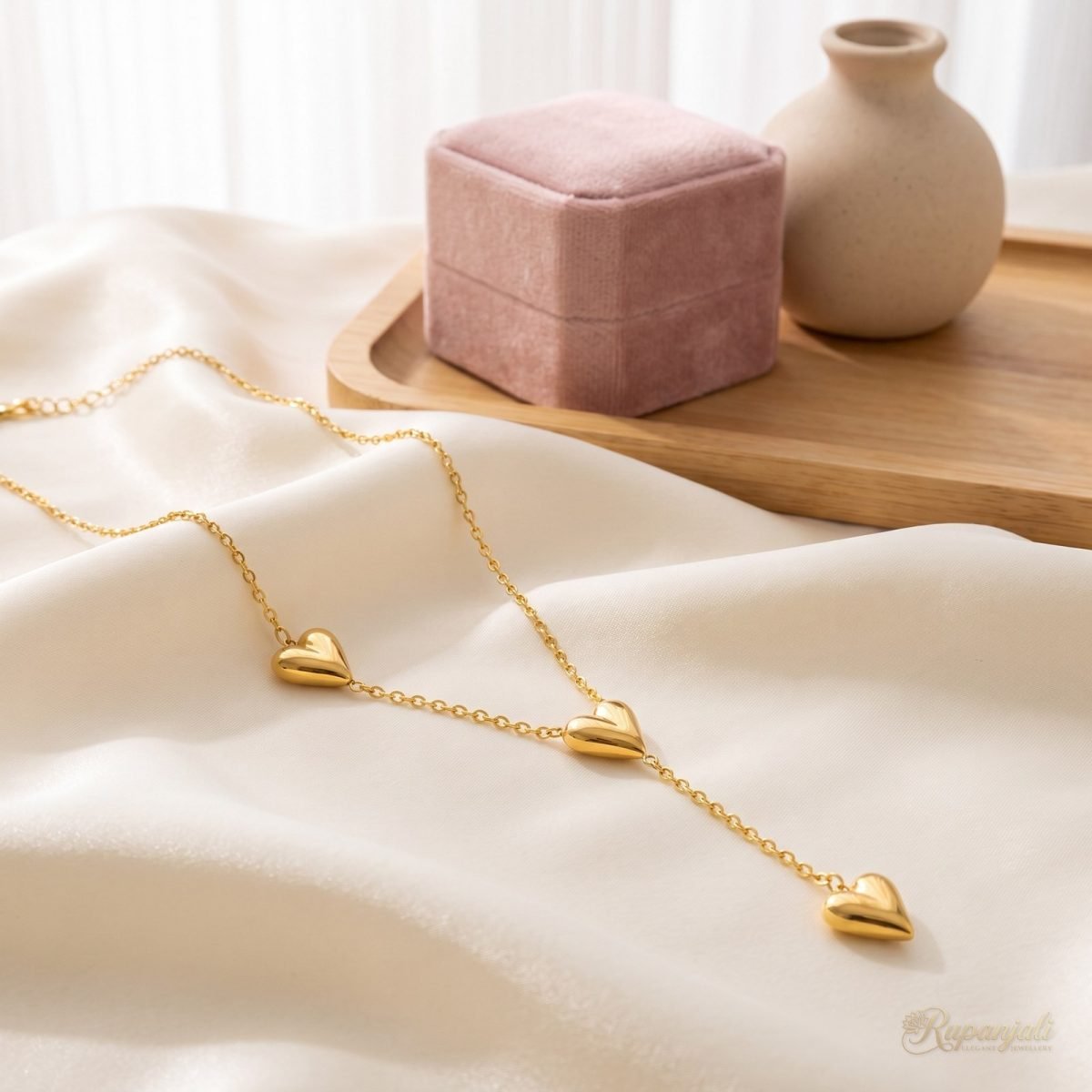 Peach Heart Tassel Necklace — Trio Drop 2