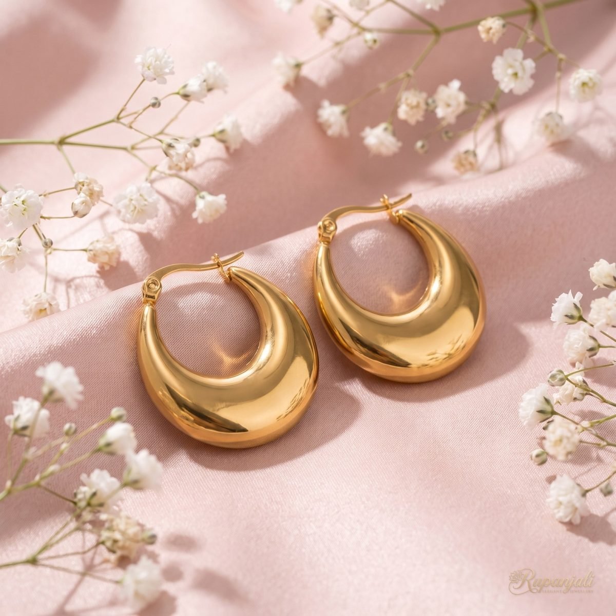 Gold Crescent Hoop Earrings — Chunky Dome Vintage Hoops 3