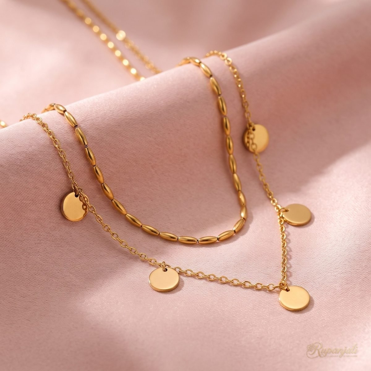 Double Layer Disc Necklace — Golden Dots 4