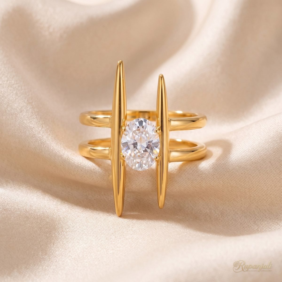 Geometric Spear Zircon Ring — 18K Gold Plated Double Band 1