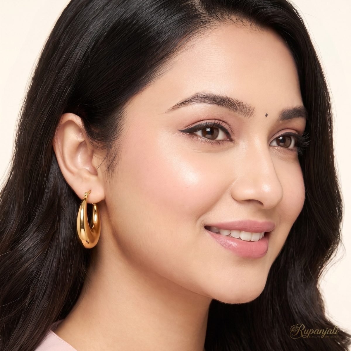 Gold Crescent Hoop Earrings — Chunky Dome Vintage Hoops 5