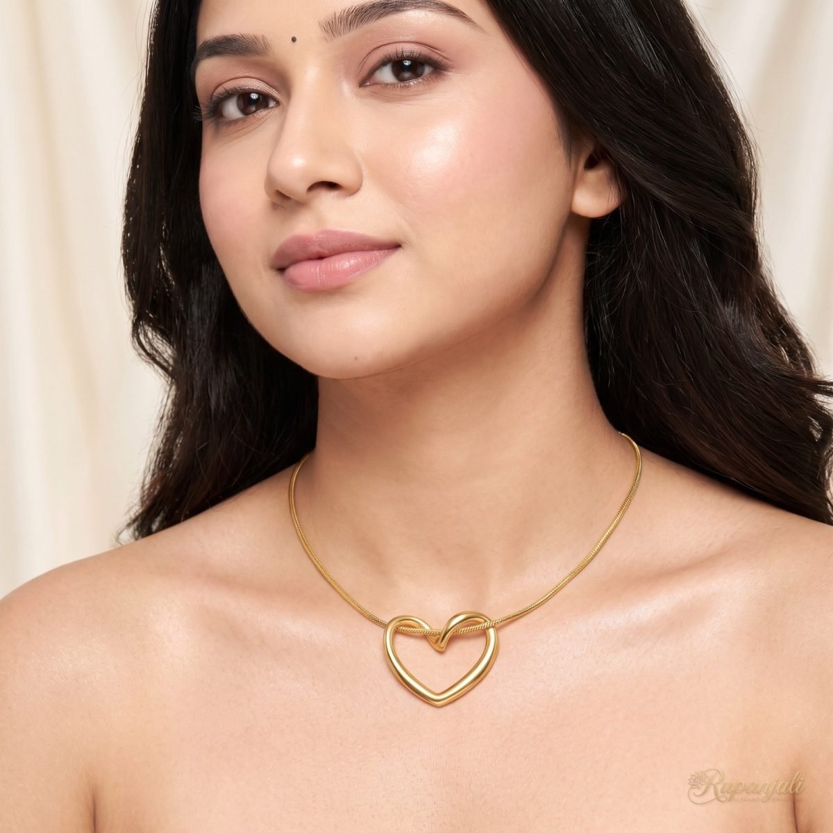 Gold Open Heart Necklace — Twisted Heart on Snake Chain 5