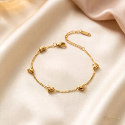 Multi Heart Station Bracelet — 18K Plated with Zircon