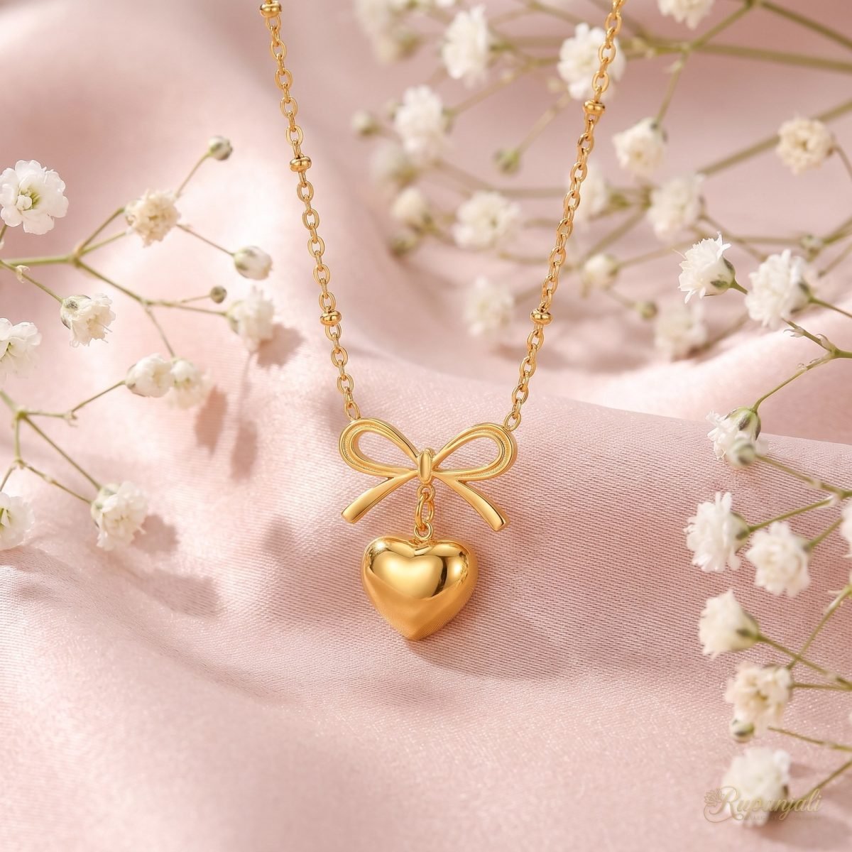 Bowknot Heart Pendant Necklace — Gold Ribbon Bow 3