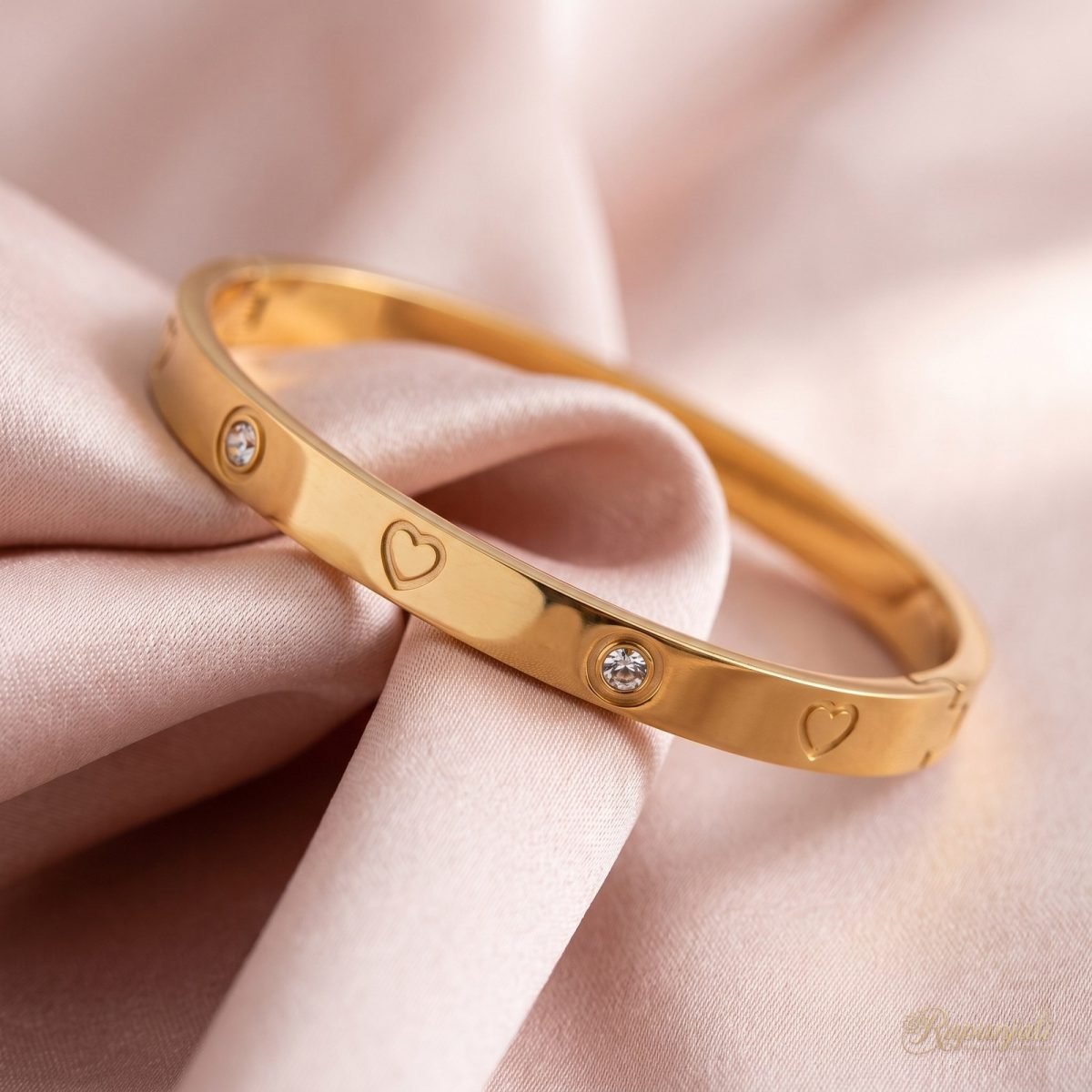 Gold Heart Love Bangle Bracelet for Women with CZ Stones 4