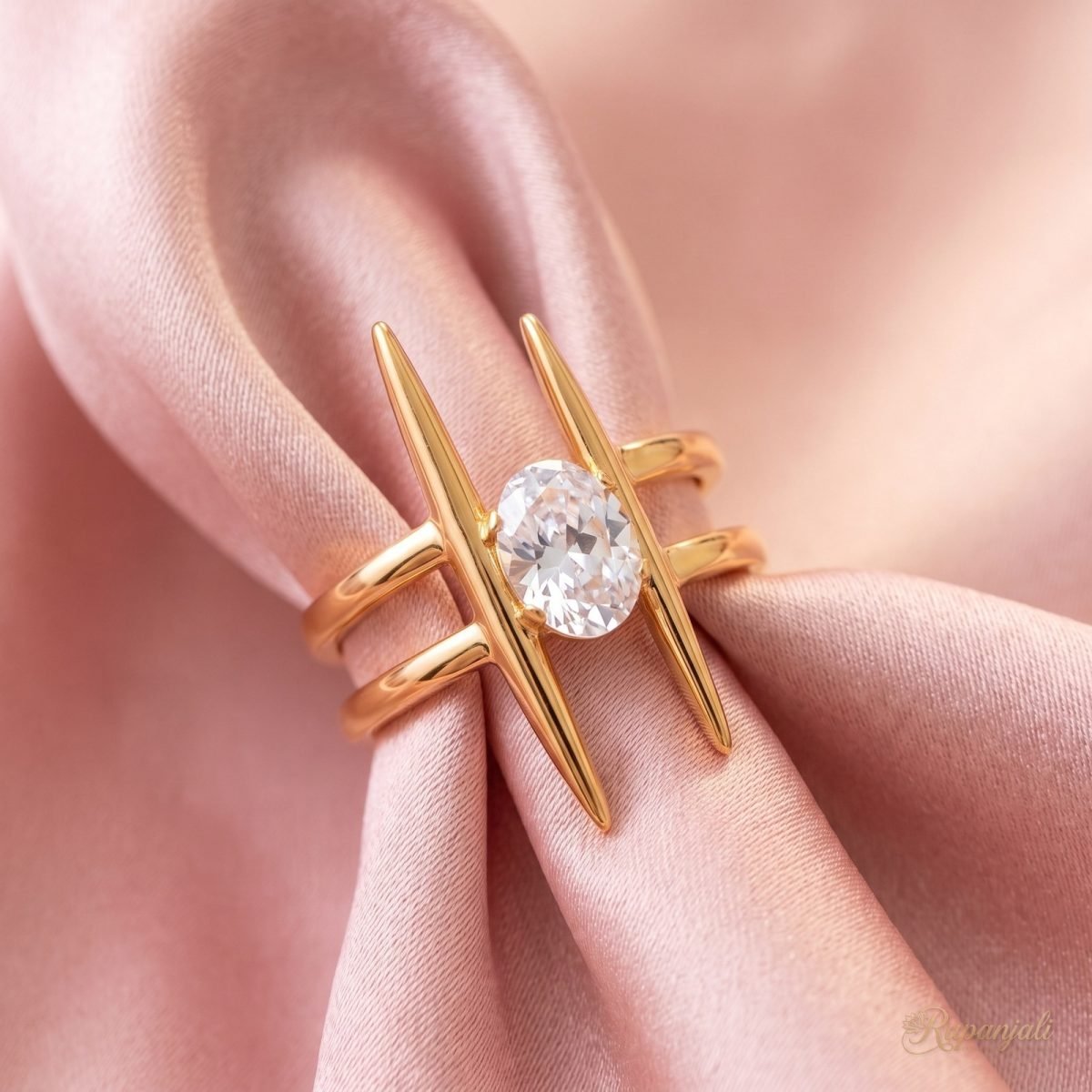 Geometric Spear Zircon Ring — 18K Gold Plated Double Band 4