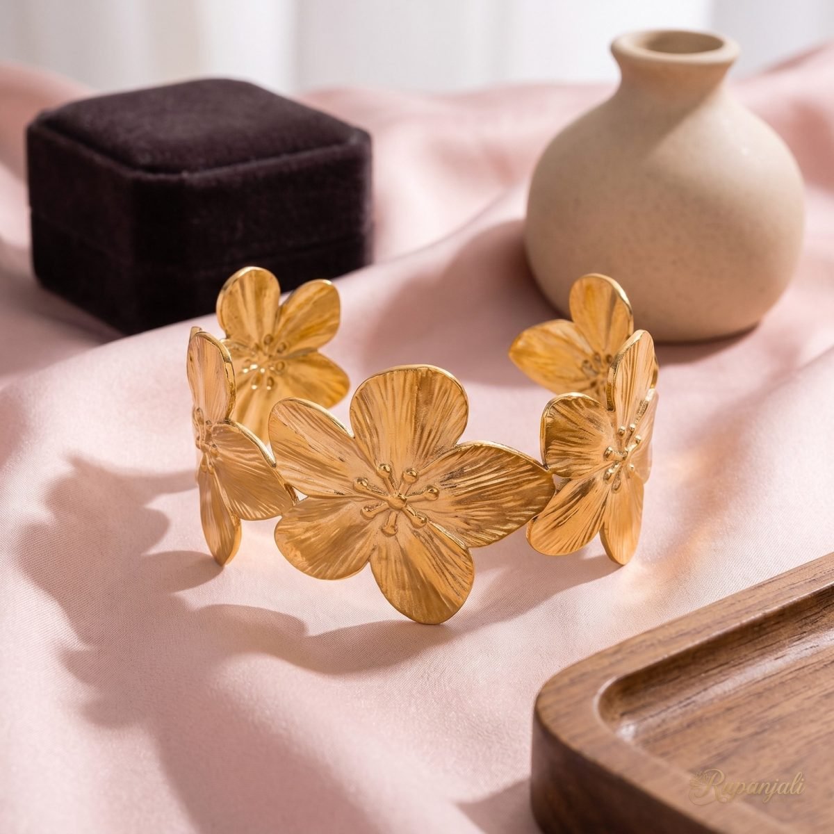 Gold Flower Cuff Bracelet for Women — Bold Blossom Bangle 2