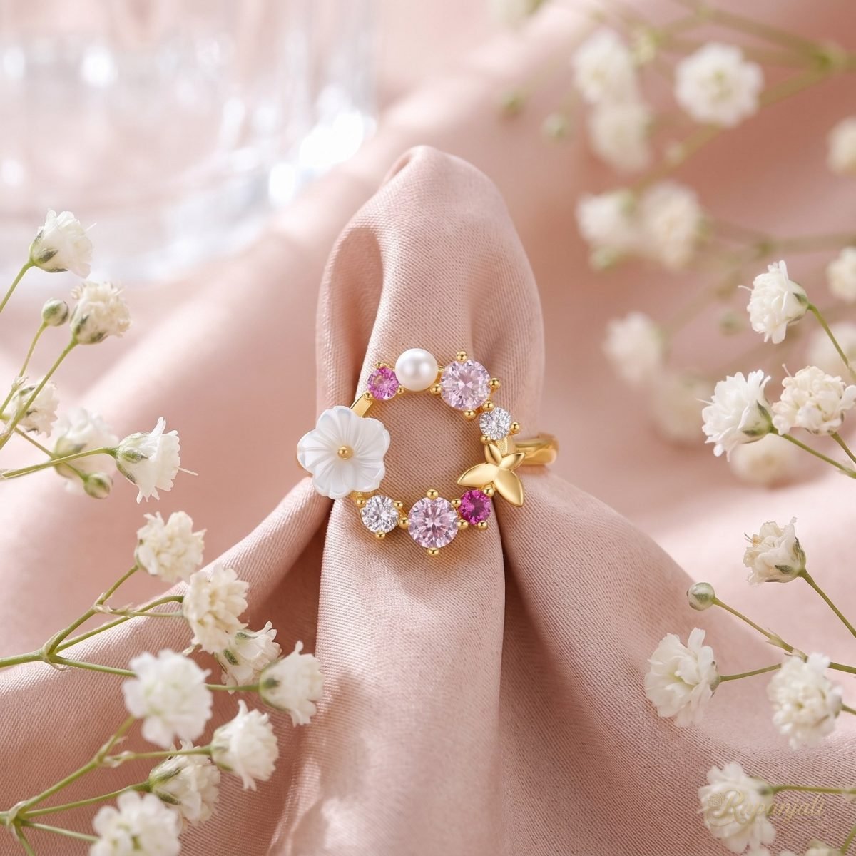 Flower Wreath Ring — Shell Blossom, Pearl & Butterfly 3