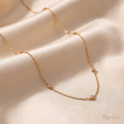 Gold CZ Station Necklace for Women — Dainty Zircon Chain