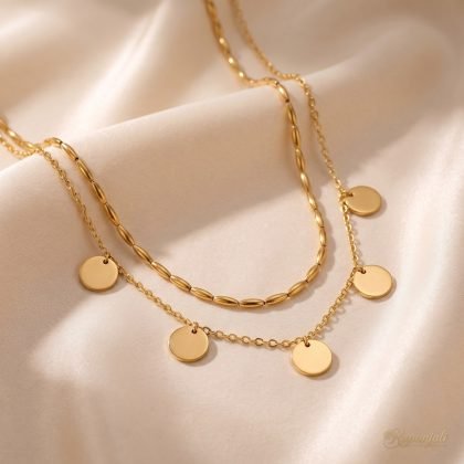 Double Layer Disc Necklace — Golden Dots