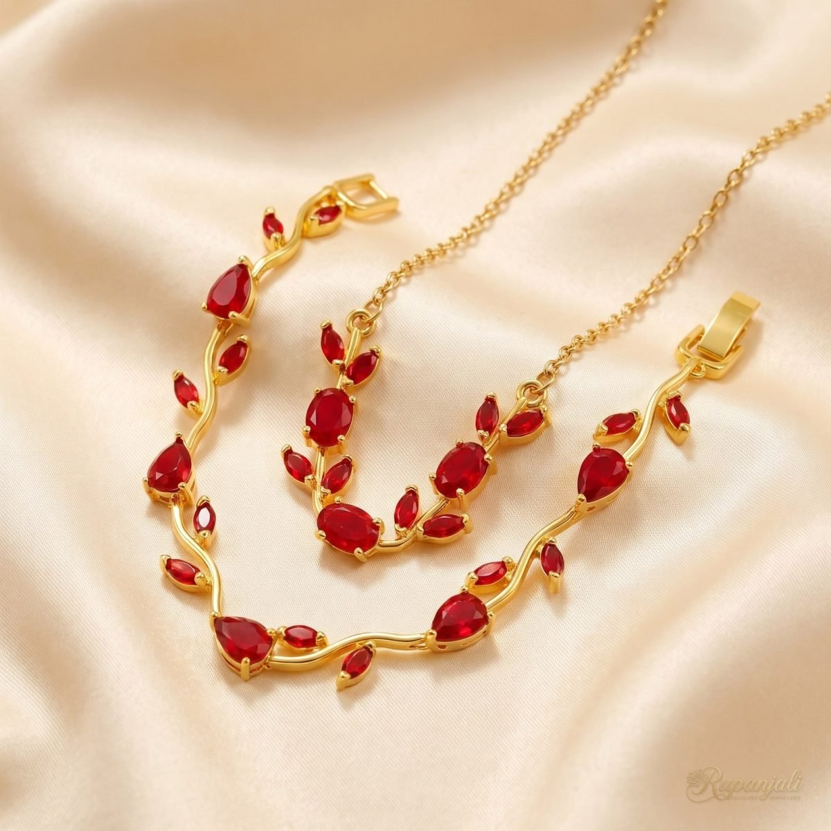 Red Zircon Branch Jewellery Set — Necklace & Bracelet 1