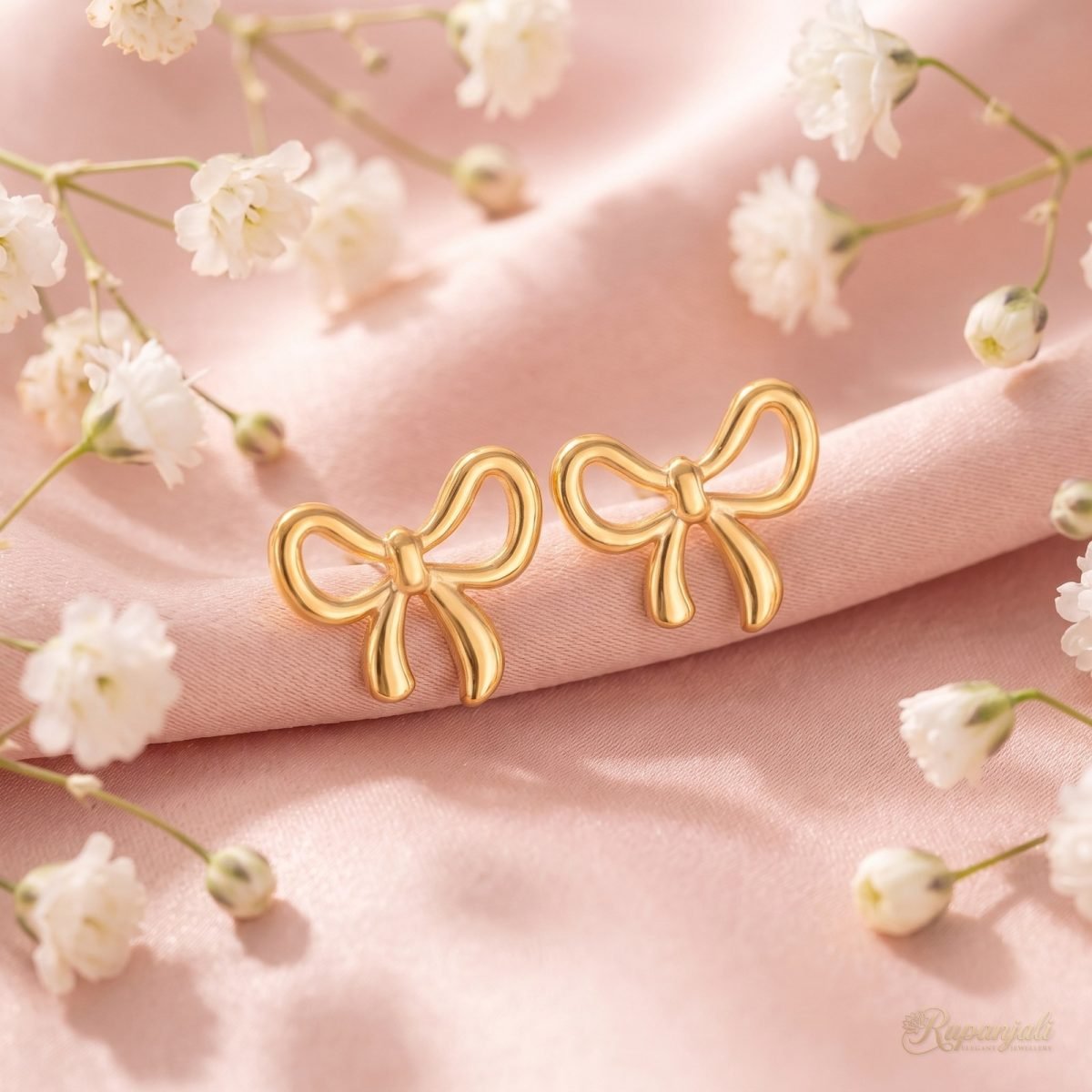 Gold Bow Stud Earrings — Minimalist Ribbon Bowknot 3
