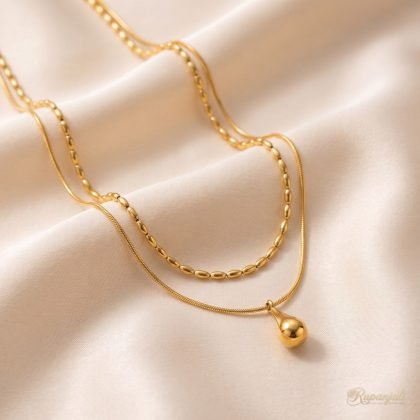 Double Layer Water Drop Necklace — Seed Bead & Snake Chain