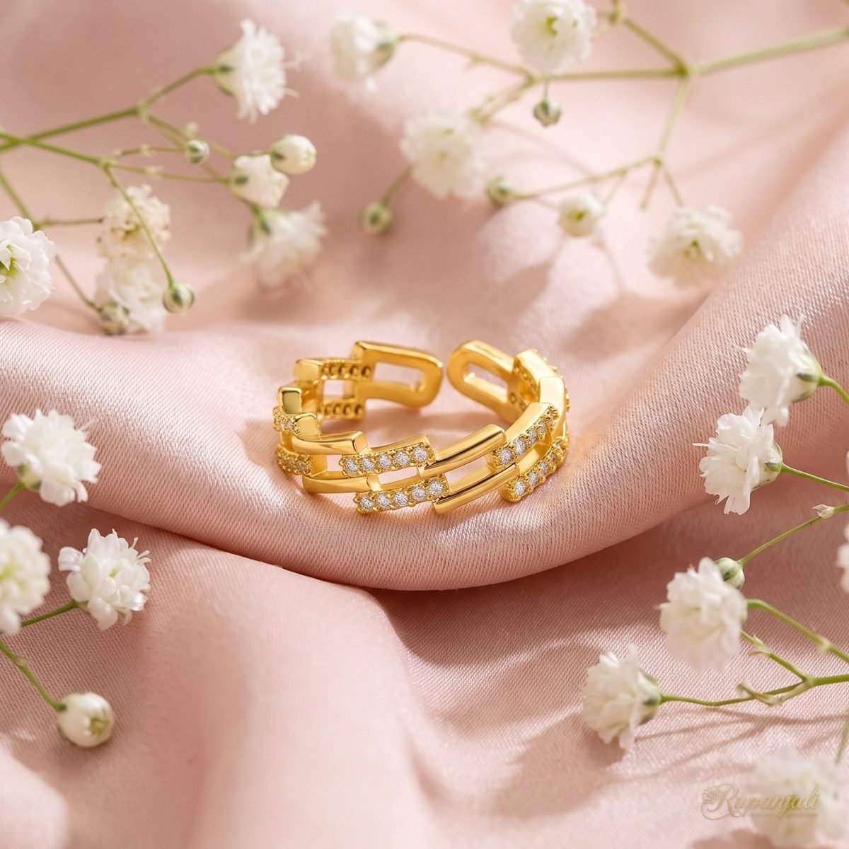 Multi Row Link Ring — Woven Pave Band 3