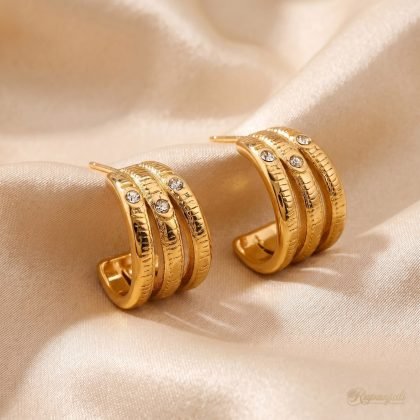Gold Winding Line Triple Hoop Earrings with CZ for Women