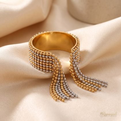 Two-Tone Tassel Bead Ring — Gold & Silver Fringe Statement