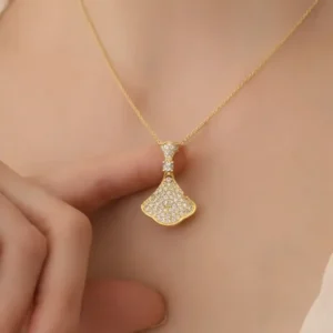 Golden Ginkgo Stone Cut Necklace - Image 5
