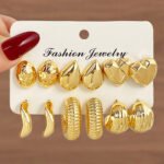 6 Pair Gold Earrings Set for Women – Hoop, Pearl, Stud Collection - Image 2
